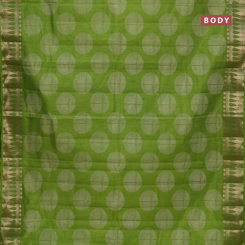 Semi raw silk saree light green with butta prints and zari woven border