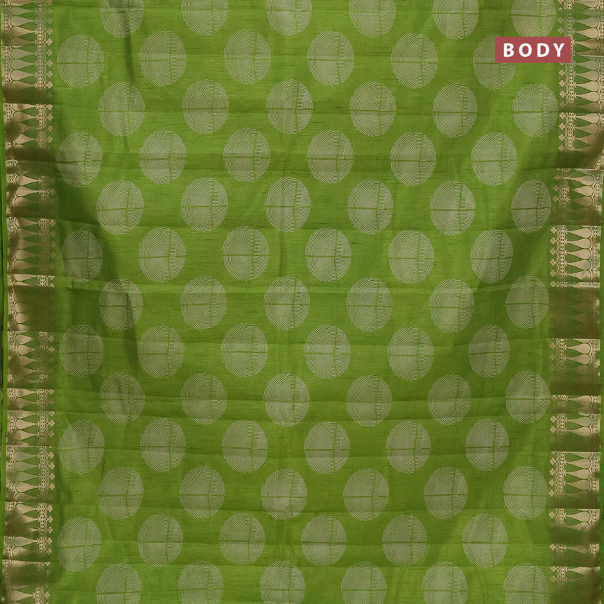 Semi raw silk saree light green with butta prints and zari woven border