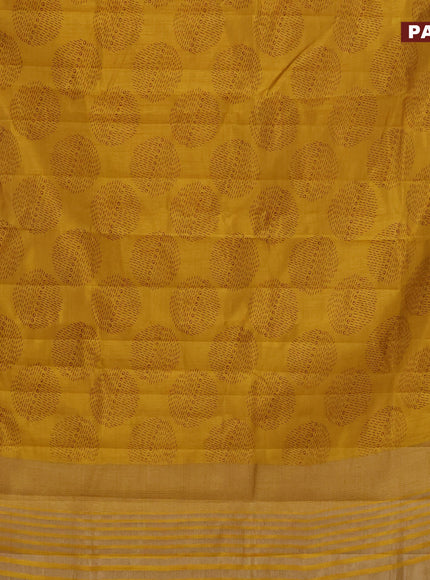 Semi raw silk saree mustard yellow with butta prints and zari woven border