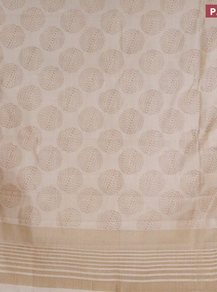 Semi raw silk saree cream with butta prints and zari woven border