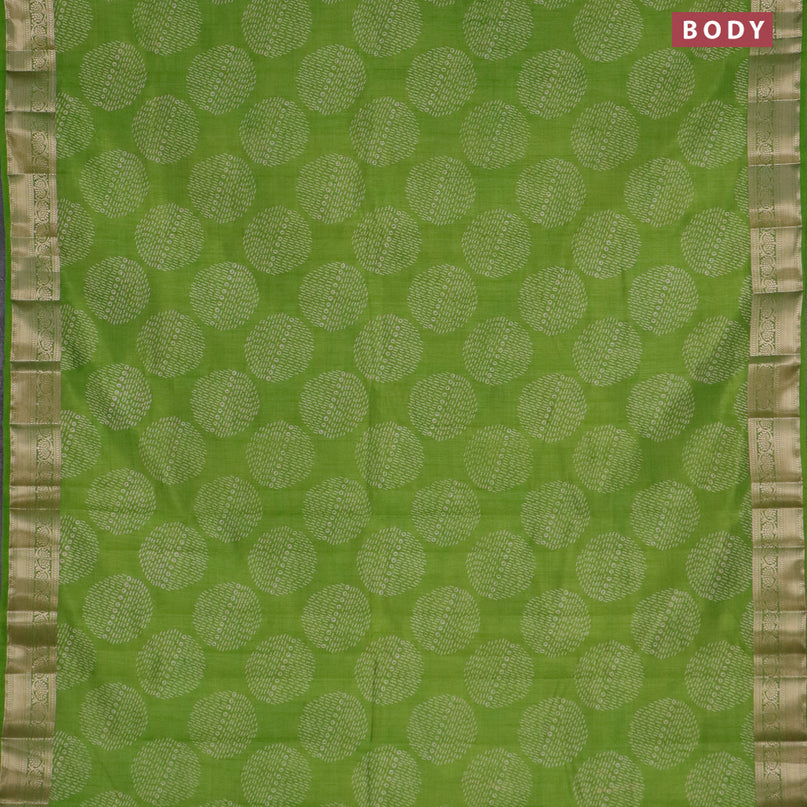 Semi raw silk saree light green with butta prints and zari woven border