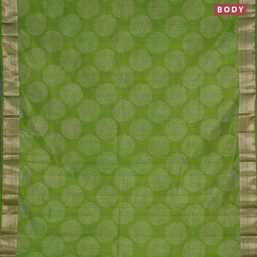 Semi raw silk saree light green with butta prints and zari woven border