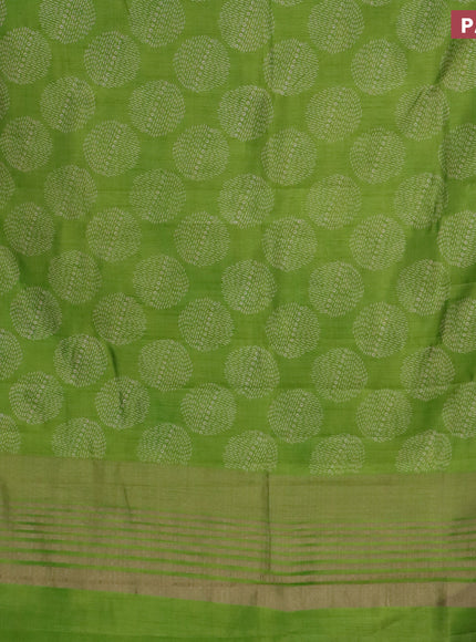 Semi raw silk saree light green with butta prints and zari woven border