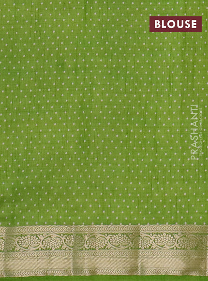 Semi raw silk saree light green with butta prints and zari woven border