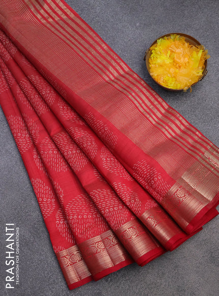 Semi raw silk saree red with butta prints and zari woven border