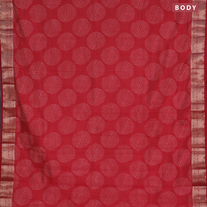 Semi raw silk saree red with butta prints and zari woven border