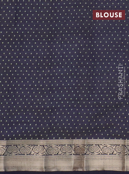 Semi raw silk saree dark navy blue with butta prints and zari woven border