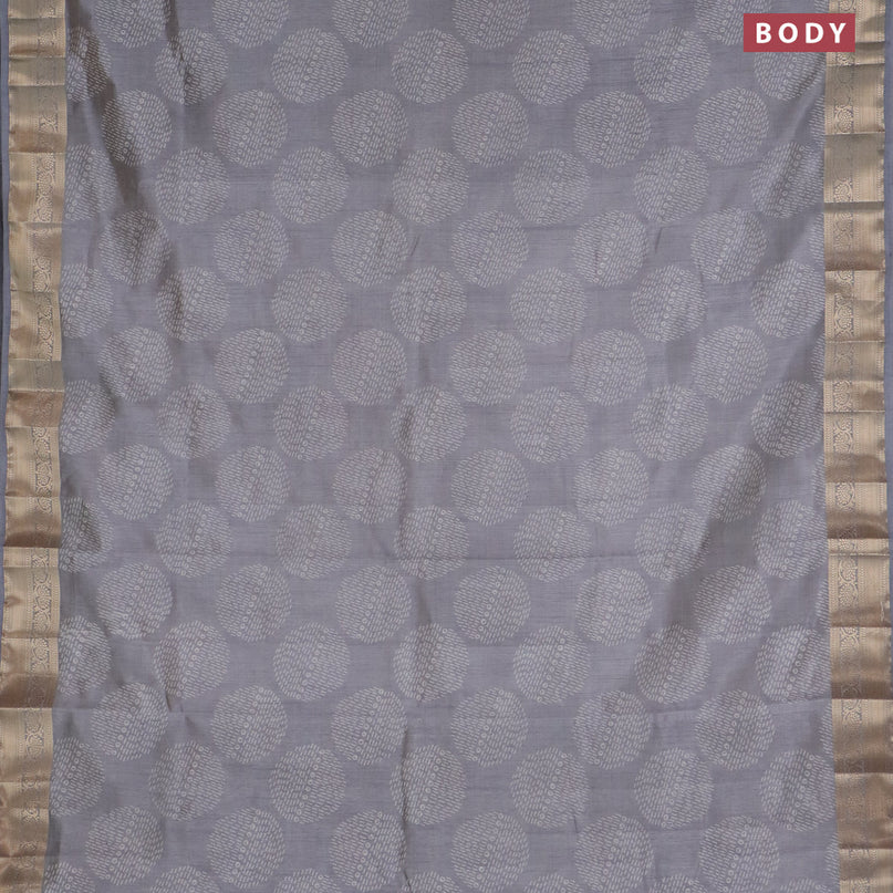 Semi raw silk saree grey with butta prints and zari woven border