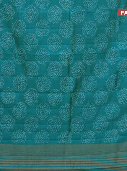 Semi raw silk saree teal blue with butta prints and zari woven border