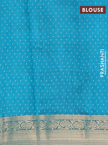 Semi raw silk saree teal blue with butta prints and zari woven border