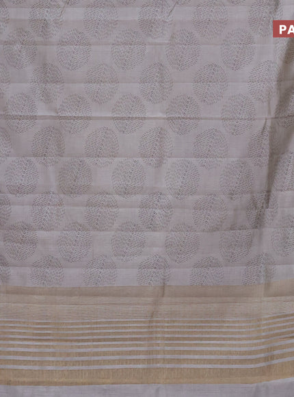 Semi raw silk saree pastel grey with butta prints and zari woven border