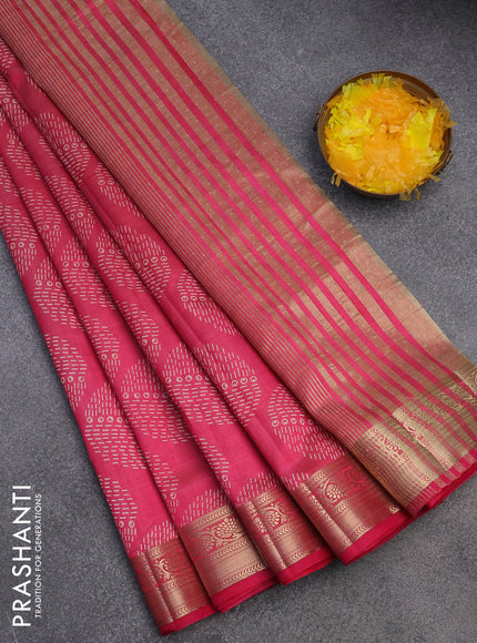 Semi raw silk saree pink with butta prints and zari woven border