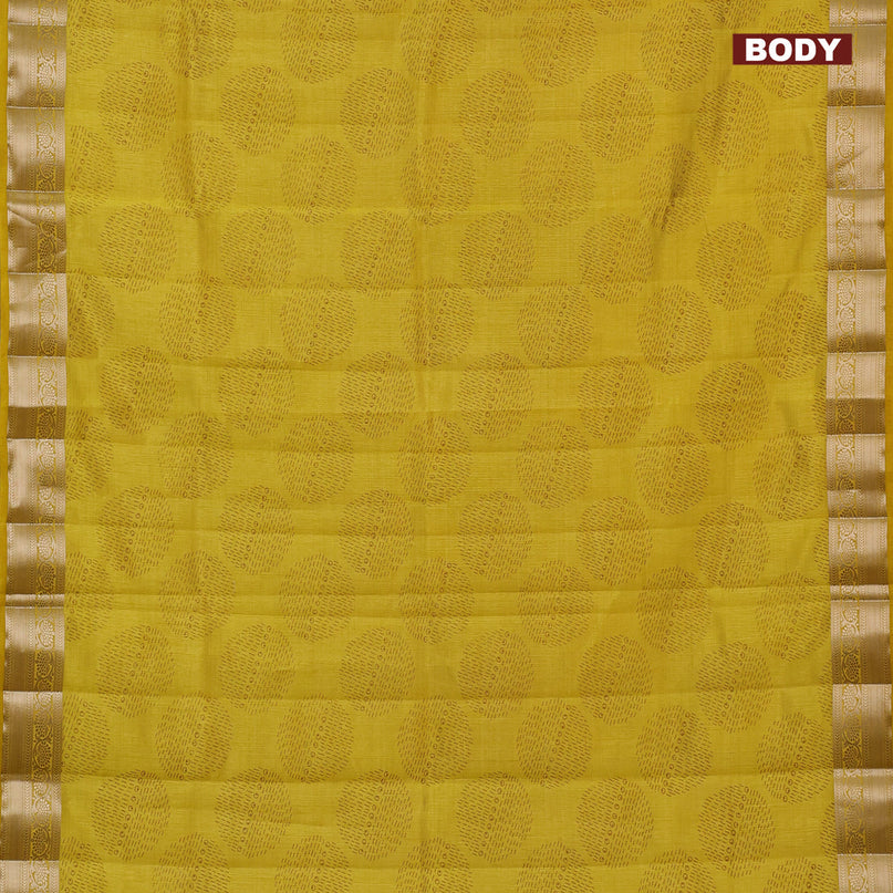 Semi raw silk saree yellow with butta prints and zari woven border