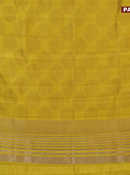 Semi raw silk saree yellow with butta prints and zari woven border