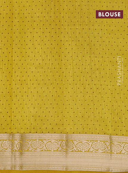 Semi raw silk saree yellow with butta prints and zari woven border