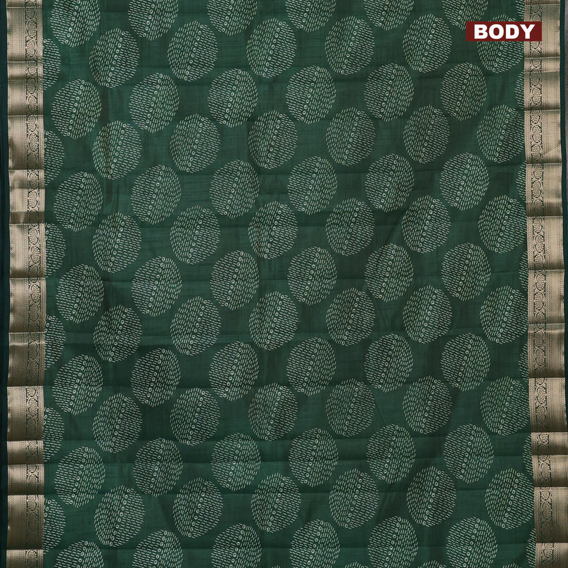 Semi raw silk saree bottle green with butta prints and zari woven border