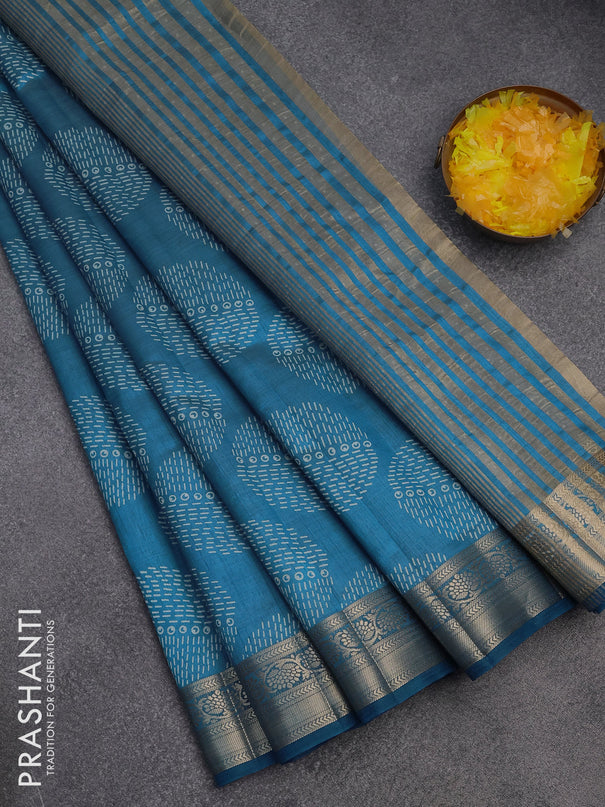 Semi raw silk saree cs blue with butta prints and zari woven border