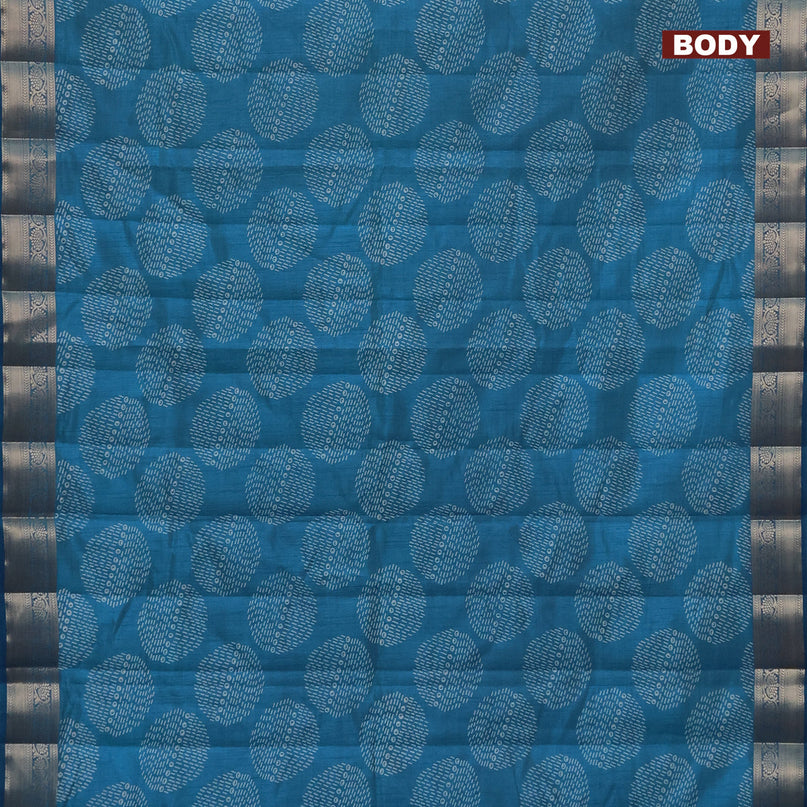 Semi raw silk saree cs blue with butta prints and zari woven border