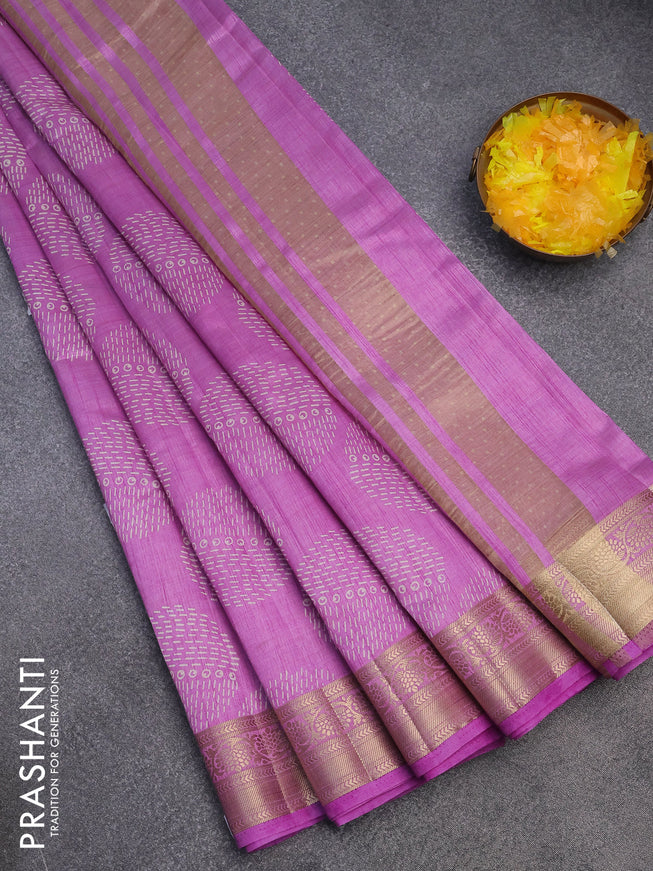 Semi raw silk saree lavender with butta prints and zari woven border