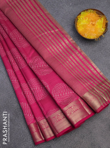 Semi raw silk saree reddish pink with butta prints and zari woven border