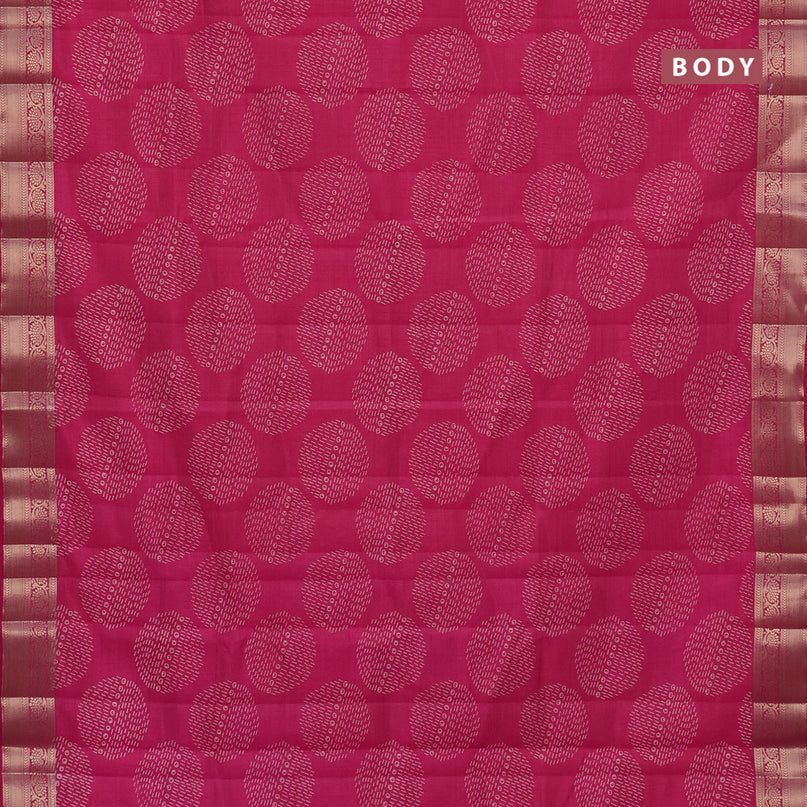 Semi raw silk saree reddish pink with butta prints and zari woven border