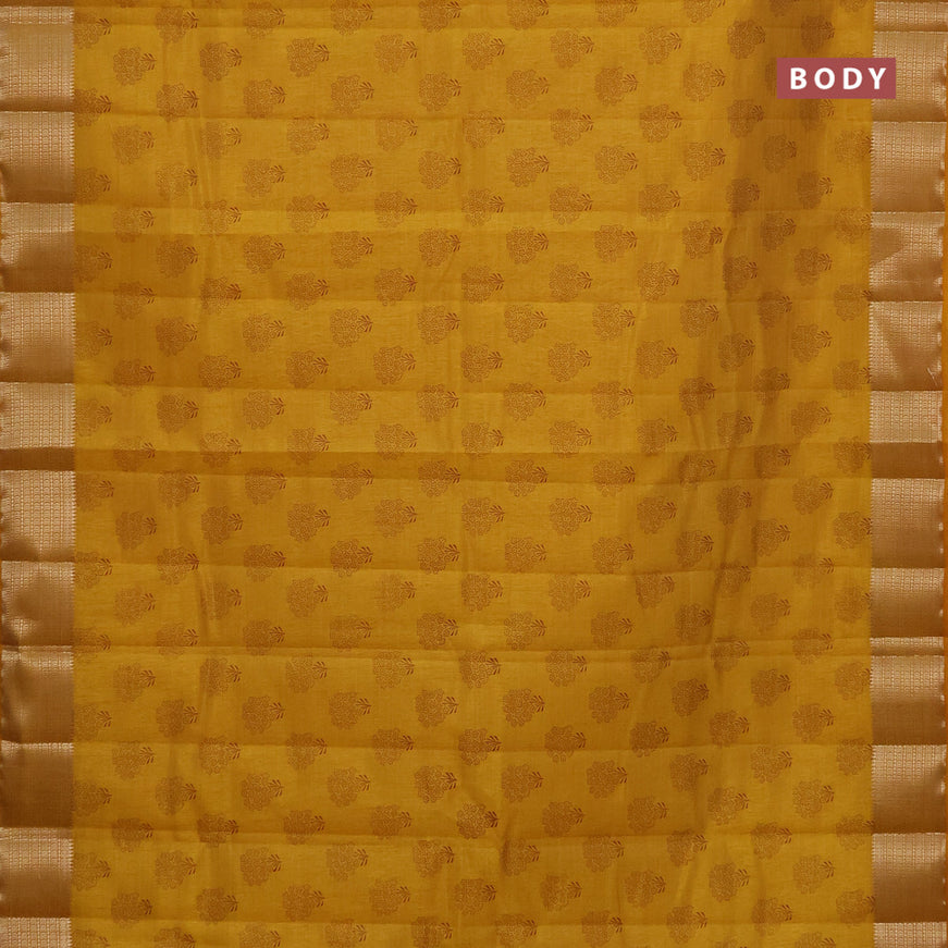 Semi raw silk saree mustard yellow with floral butta prints and zari woven border