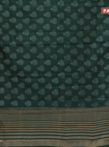 Semi raw silk saree bottle green with floral butta prints and zari woven border