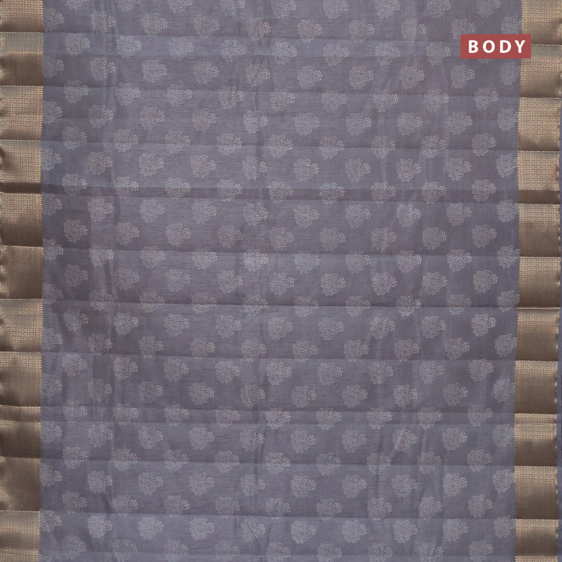 Semi raw silk saree grey with floral butta prints and zari woven border