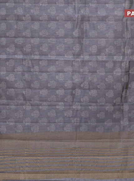 Semi raw silk saree grey with floral butta prints and zari woven border