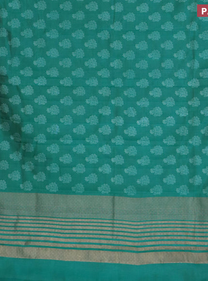 Semi raw silk saree teal green shade with floral butta prints and zari woven border