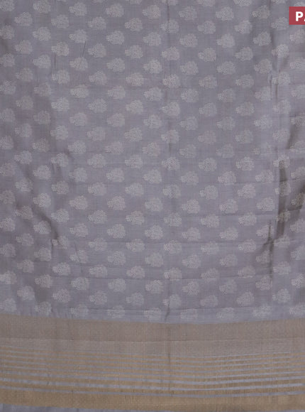 Semi raw silk saree grey with floral butta prints and zari woven border