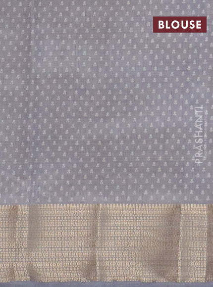 Semi raw silk saree grey with floral butta prints and zari woven border