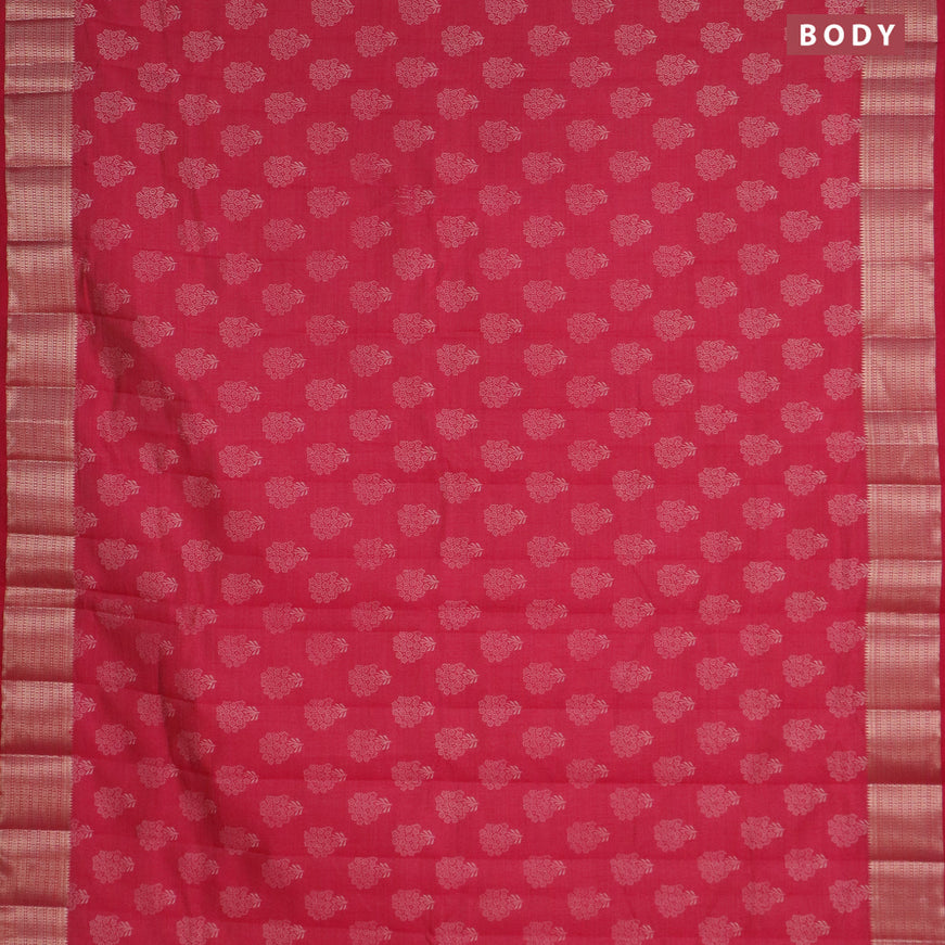 Semi raw silk saree reddish pink with floral butta prints and zari woven border