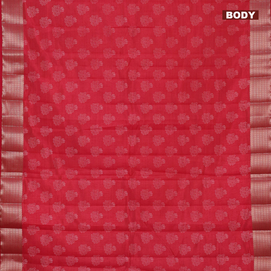 Semi raw silk saree red with floral butta prints and zari woven border