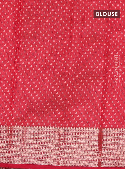 Semi raw silk saree red with floral butta prints and zari woven border