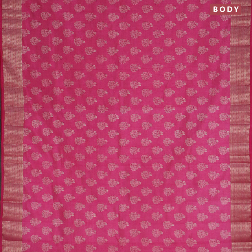 Semi raw silk saree pink with floral butta prints and zari woven border