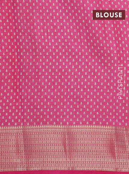 Semi raw silk saree pink with floral butta prints and zari woven border