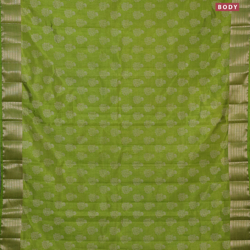 Semi raw silk saree light green with floral butta prints and zari woven border