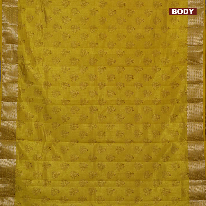 Semi raw silk saree yellow with floral butta prints and zari woven border