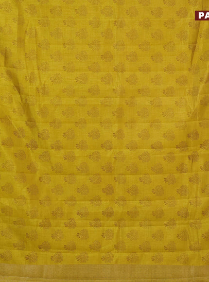 Semi raw silk saree yellow with floral butta prints and zari woven border