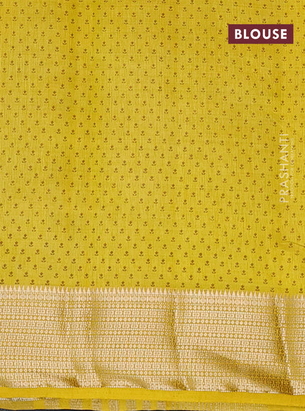 Semi raw silk saree yellow with floral butta prints and zari woven border