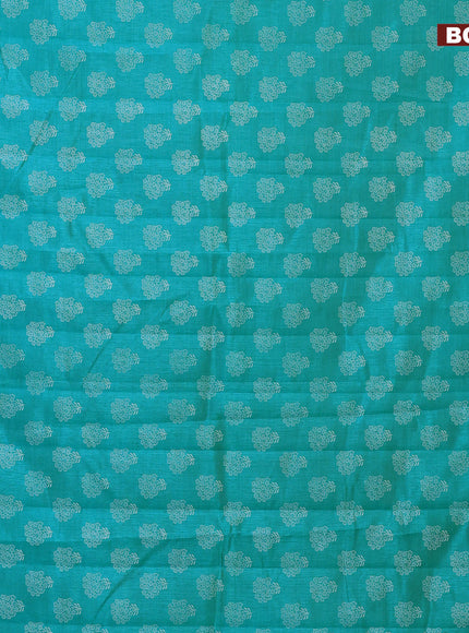 Semi raw silk saree teal blue with floral butta prints and zari woven border