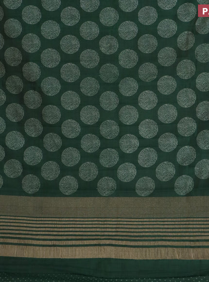 Semi raw silk saree bottle green with butta prints and zari woven border