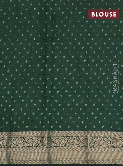 Semi raw silk saree bottle green with butta prints and zari woven border