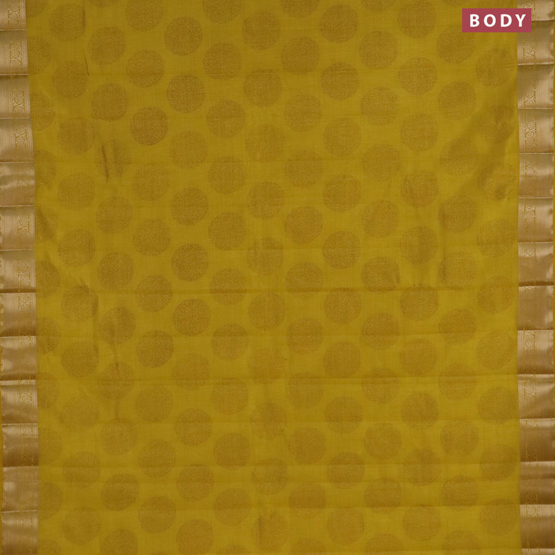 Semi raw silk saree yellow with butta prints and zari woven border