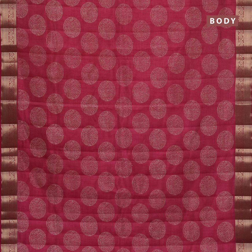 Semi raw silk saree pink with butta prints and zari woven border