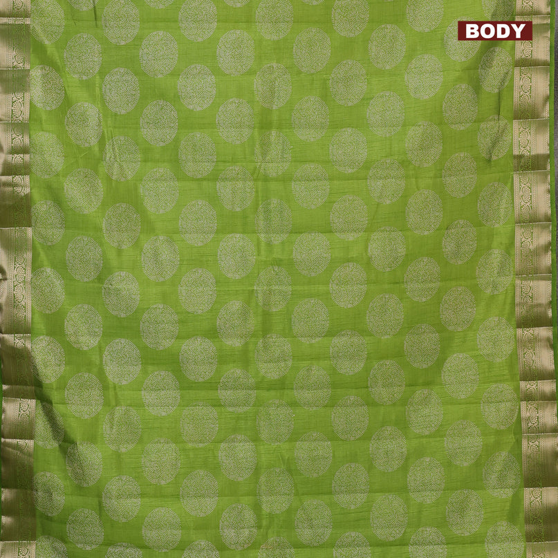 Semi raw silk saree light green with butta prints and zari woven border