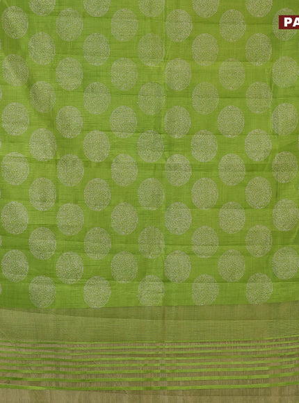 Semi raw silk saree light green with butta prints and zari woven border