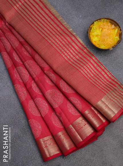 Semi raw silk saree red with butta prints and zari woven border