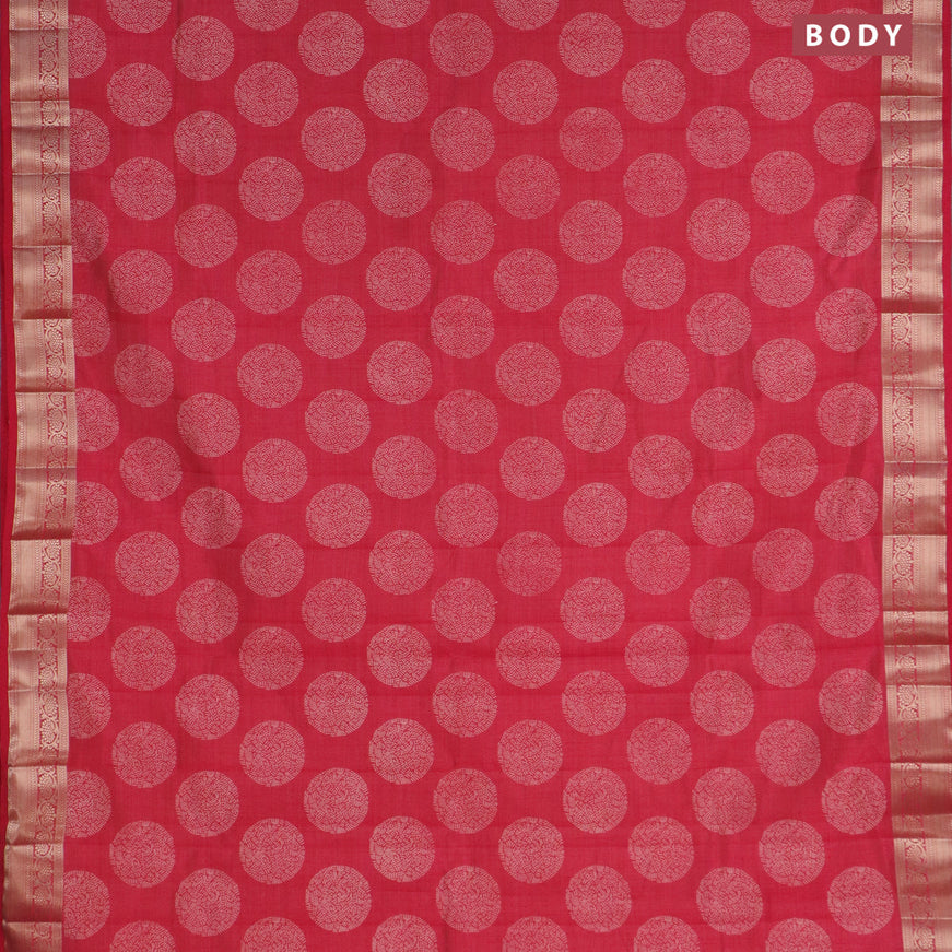 Semi raw silk saree red with butta prints and zari woven border